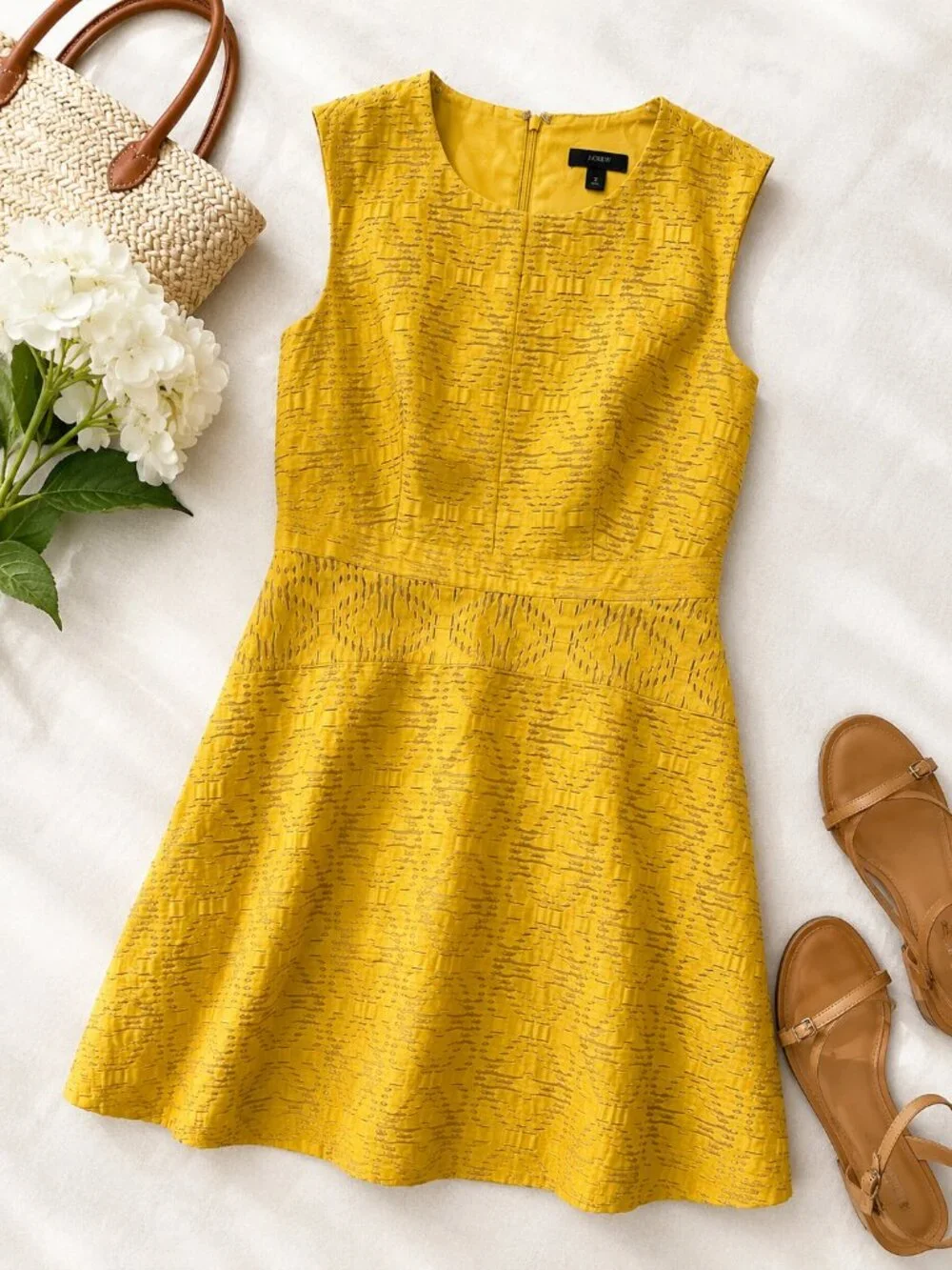 J.Crew Yellow Textured Fit & Flare Sleeveless Dress Size 2
